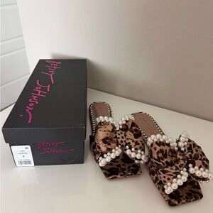Betsey Johnson Animal Print Pearl Embellished Mules